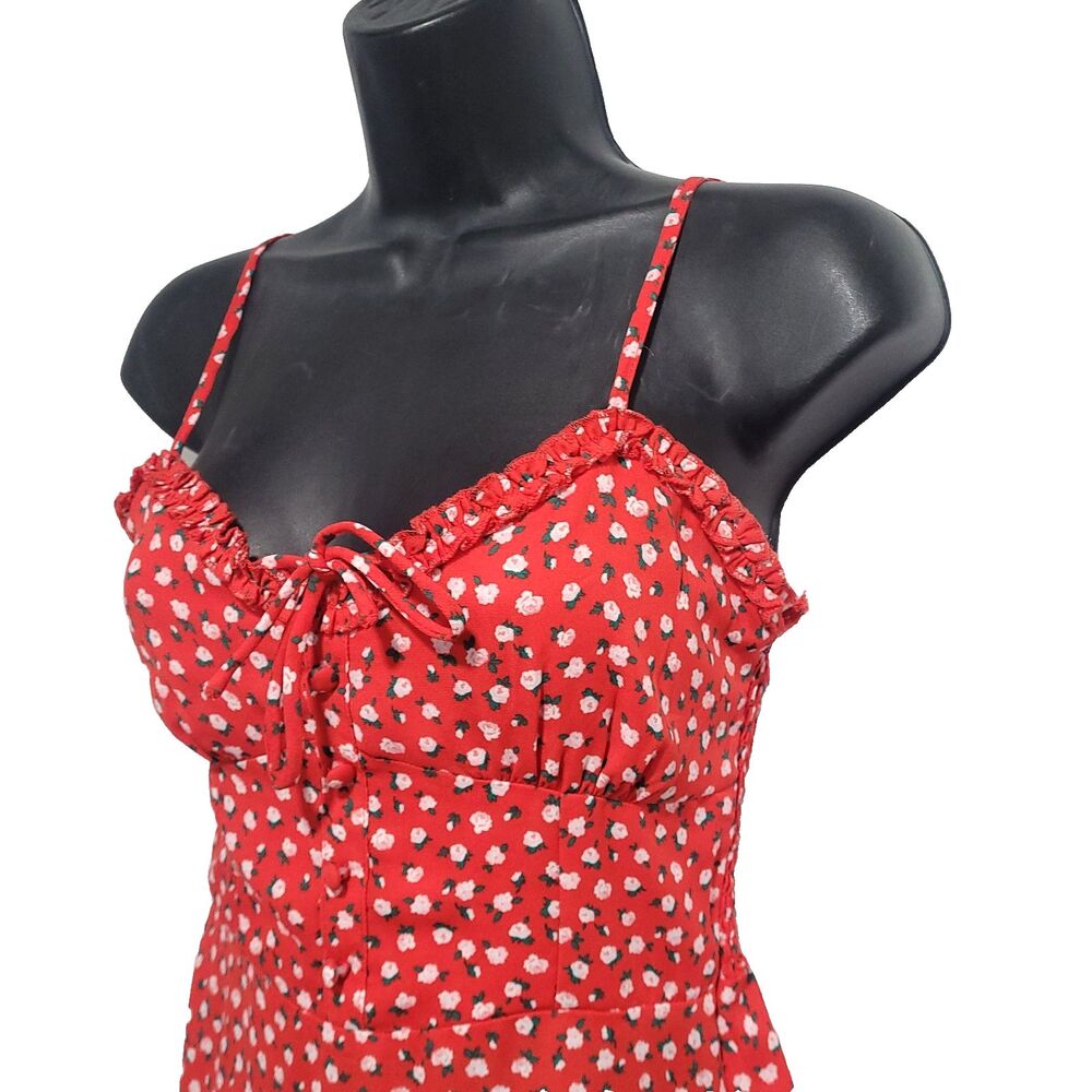 Babydoll Button Sweatheart Sundress Aeropostale S Red Milkmade Ditsy Floral - Picture 2 of 14